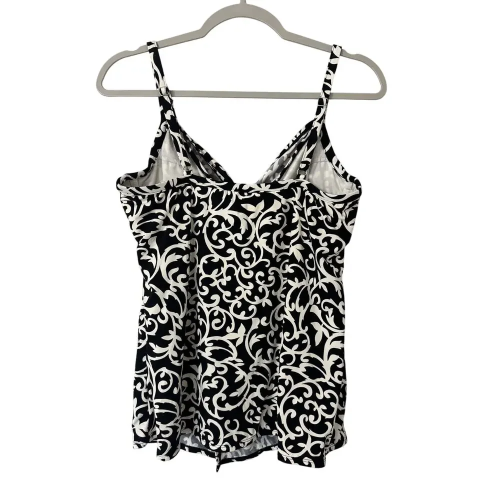 Miraclesuit Scroll Love Knot Tankini Top‎ Black and White Size 10